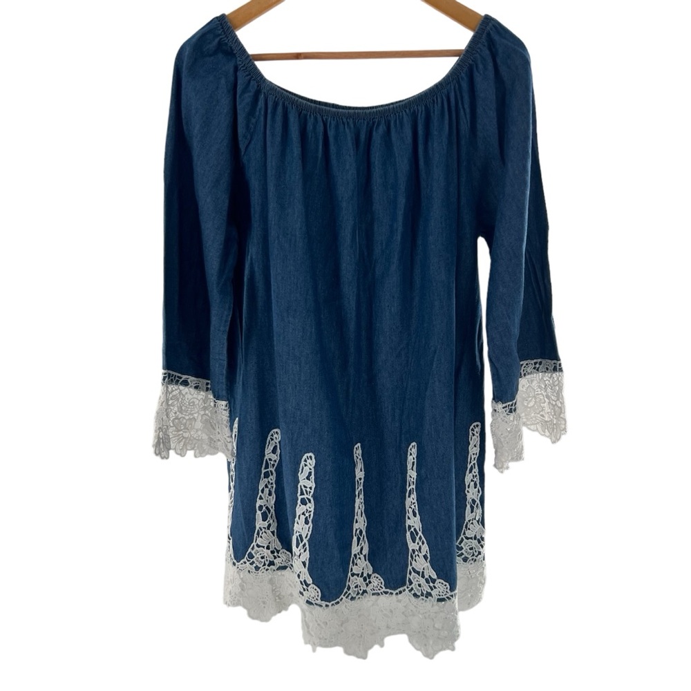 Love by Chesley eyelet off the shoulder denim boho dress XL